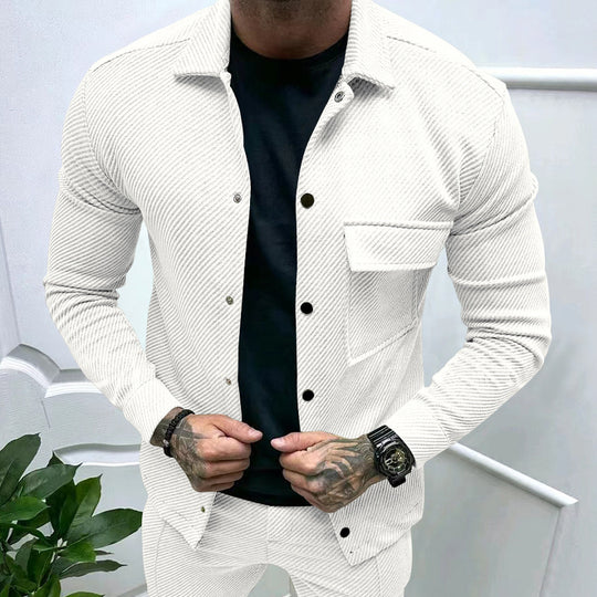 Herren nan schlanke Rippenstruktur-Überhemdjacke mit Druckknopfverschluss und Brustklappe EB