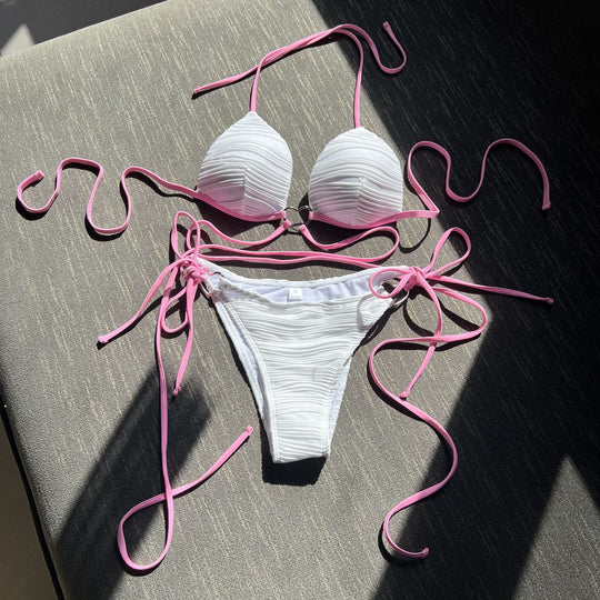 Damen Bikiniset mit gerafftem Design und Herzverschluss EB