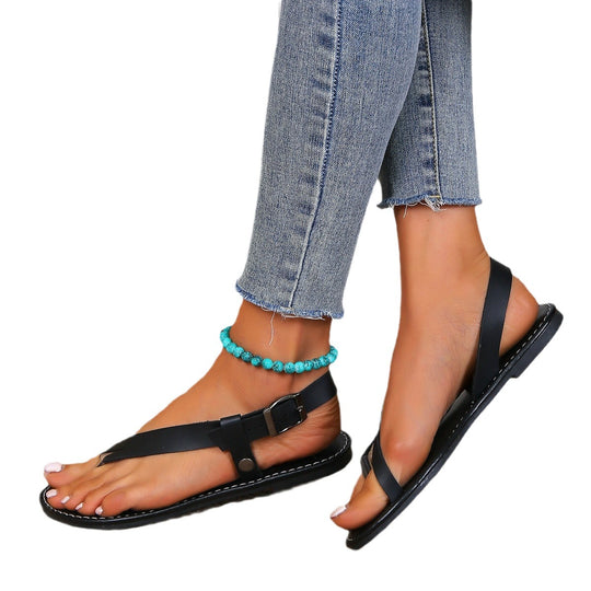 Damen Minimalistische Zehentrenner-Sandalen mit elastischen Riemen EB