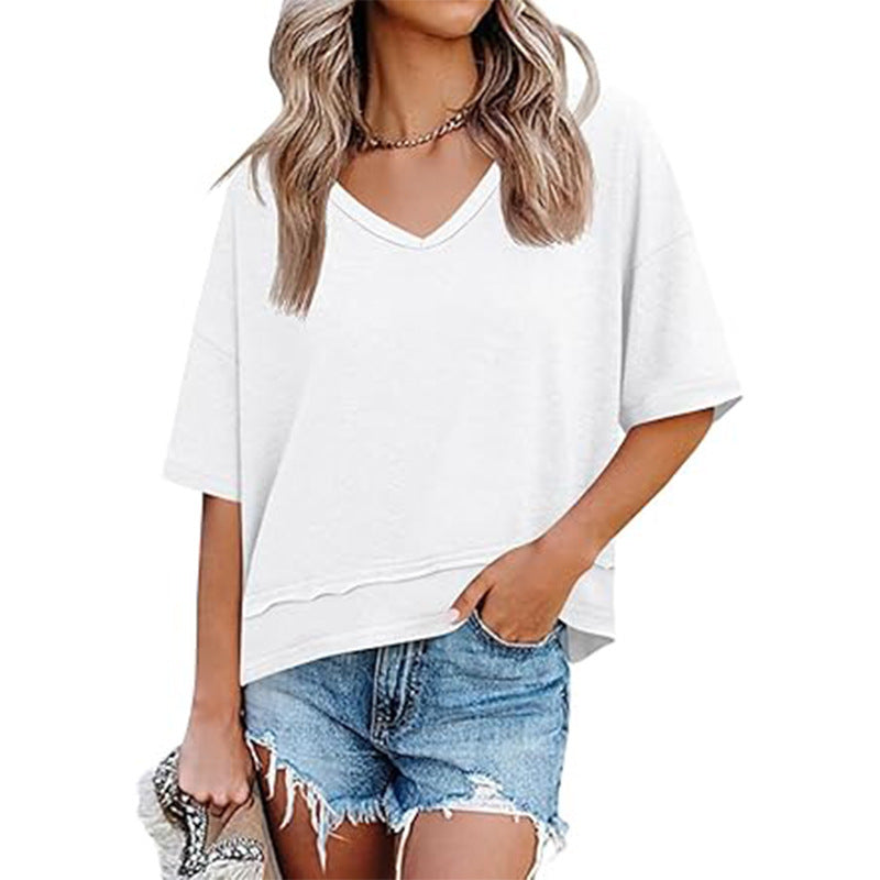Damen lässiges V-Ausschnitt Oversized T-Shirt EB