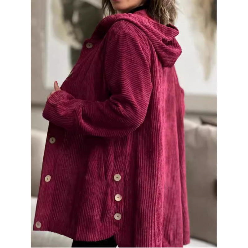 Damen kuschelige Kapuzenjacke aus feinem Cordstoff EB