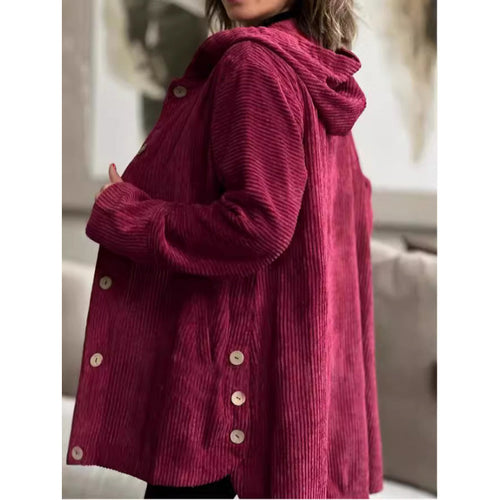 Damen kuschelige Kapuzenjacke aus feinem Cordstoff EB