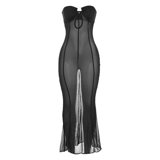 Damen Transparente Maxikleid mit verspieltem Schleifendesign EB