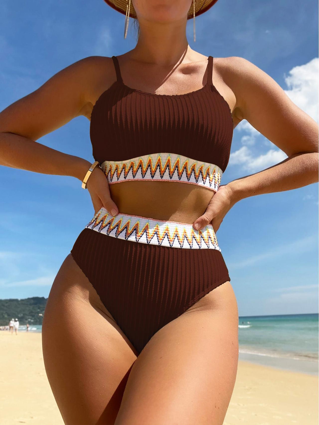 Damen Hochtaillierter Bikini mit geometrischem Muster EB