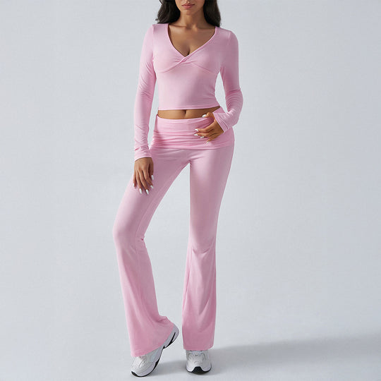 Damen nan figurbetonte Yoga-Set mit hoher Taille und V-Ausschnitt EB