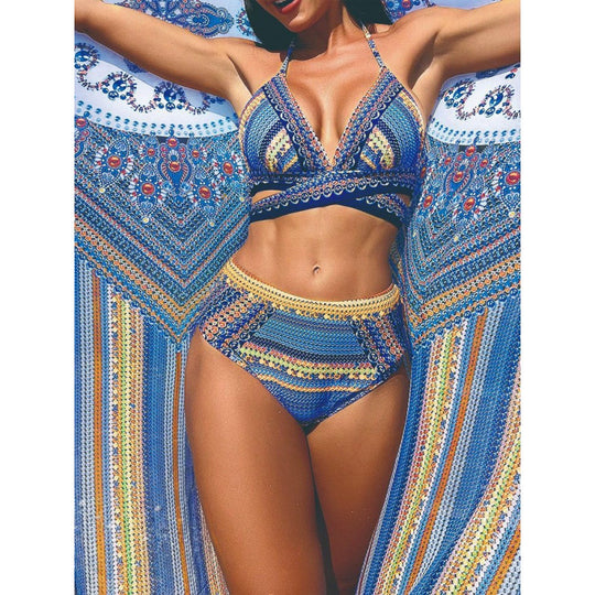 Damen Bikini-Set mit hoch geschnittenem Slip und verstellbarem Oberteil EB