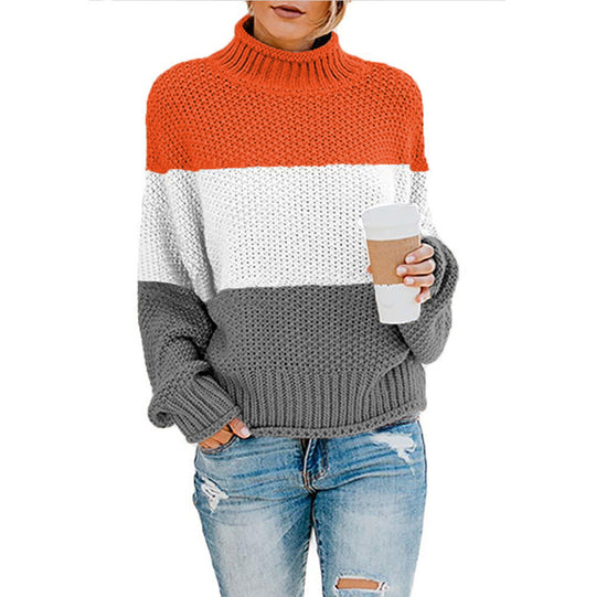 Damen nan grobstrick Rollkragenpullover mit Oversize-Schnitt und Blockstreifen-Optik EB