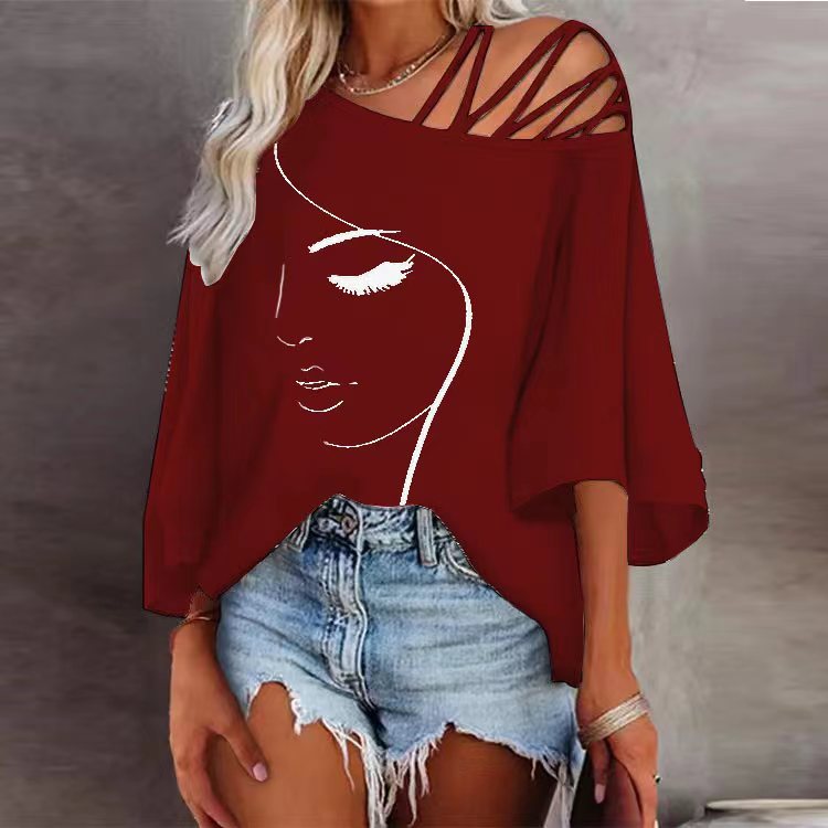 Damen geschmackvolles Oberteil mit einzigartigem Grafikdesign und geschnittenen Trägern EB
