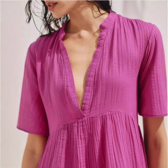 Damen Tunika-Kleid mit weitem Schnitt und V-Ausschnitt EB