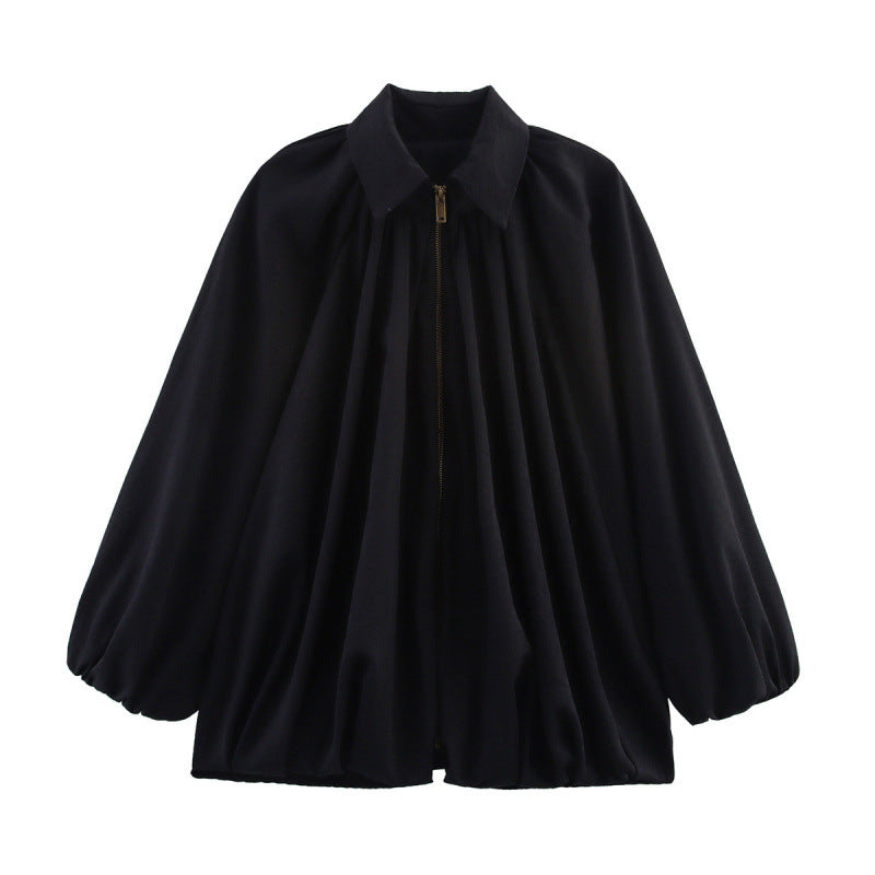 Damen Modische Bluse mit Volants und Reißverschluss EB