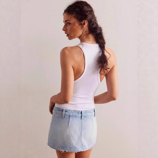 Damen Denim-Minirock mit fransigem Saum und lässigem Schnitt EB