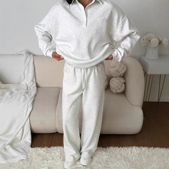 Damen weites Polo-Lounge-Set mit elastischem Tunnelzugbund und Wide‑Leg-Jogginghose Eichborn Berlin