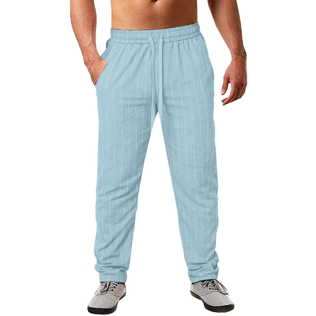 Herren lässige Streifen-Hosen aus Baumwollmix mit elastischem Bund und praktischen Eingrifftaschen EB