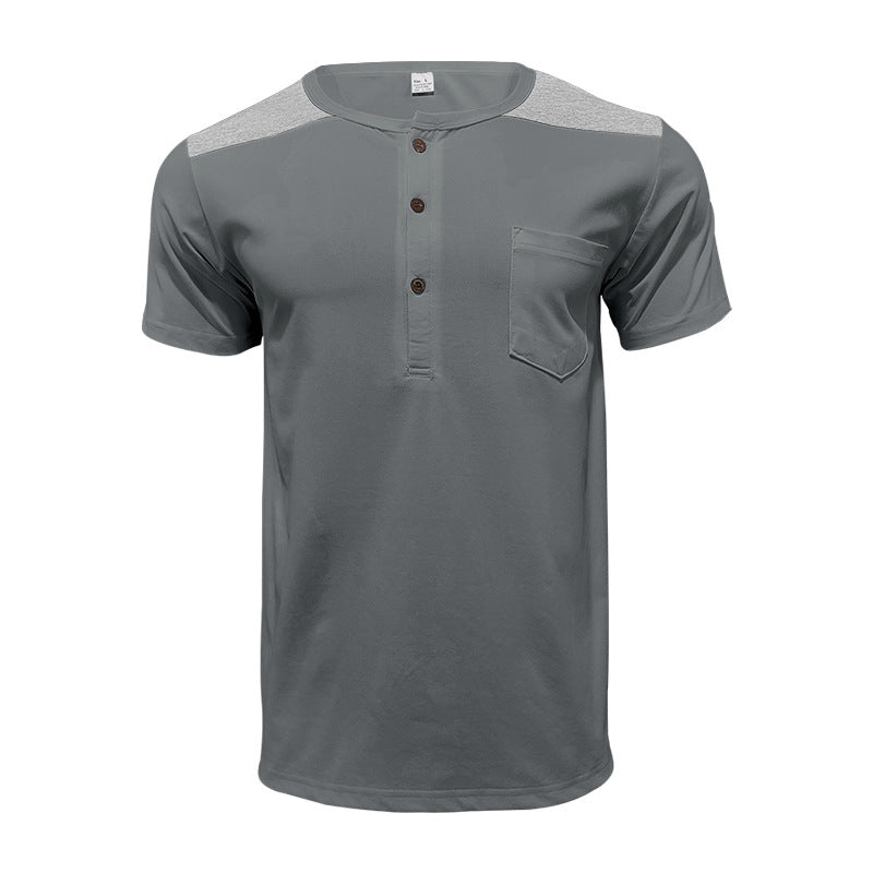 Herren Kurzarm-Henley-Shirt mit kontrastierenden Schulterdetails und praktischer Brusttasche EB