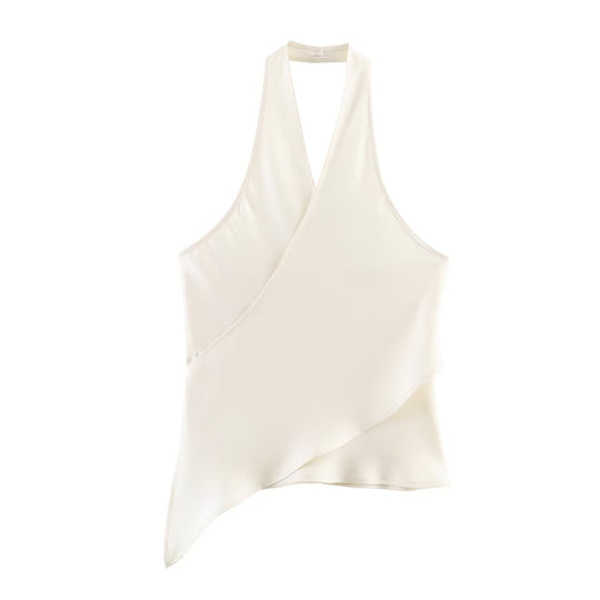 Damen elegantes Haltertop mit asymmetrischem Schnitt und schimmerndem Satinfinish EB