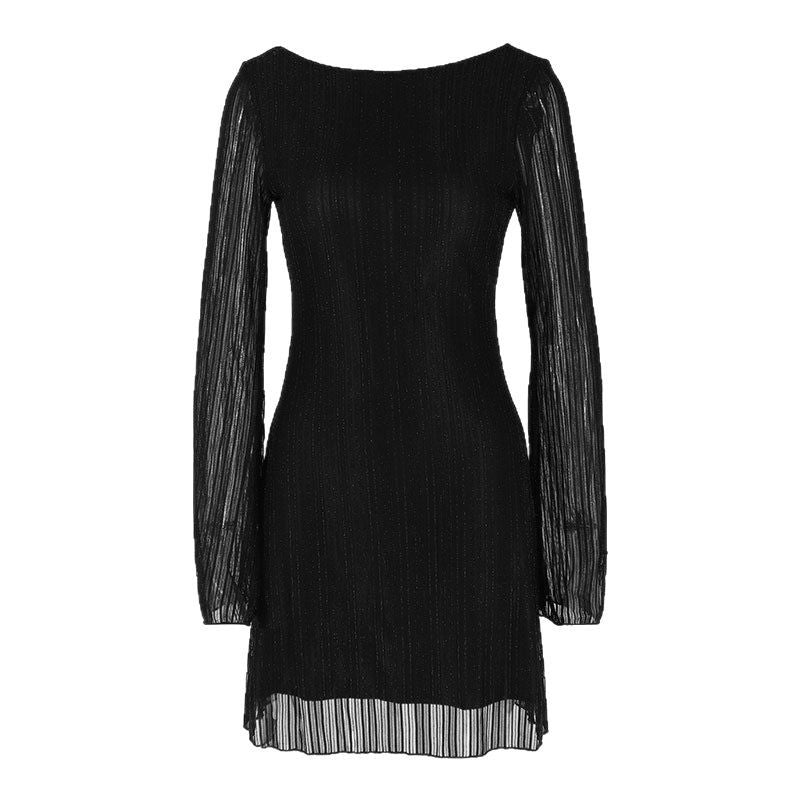 Damen elegantes Minikleid mit transparenten Langärmeln und schimmerndem Effekt EB