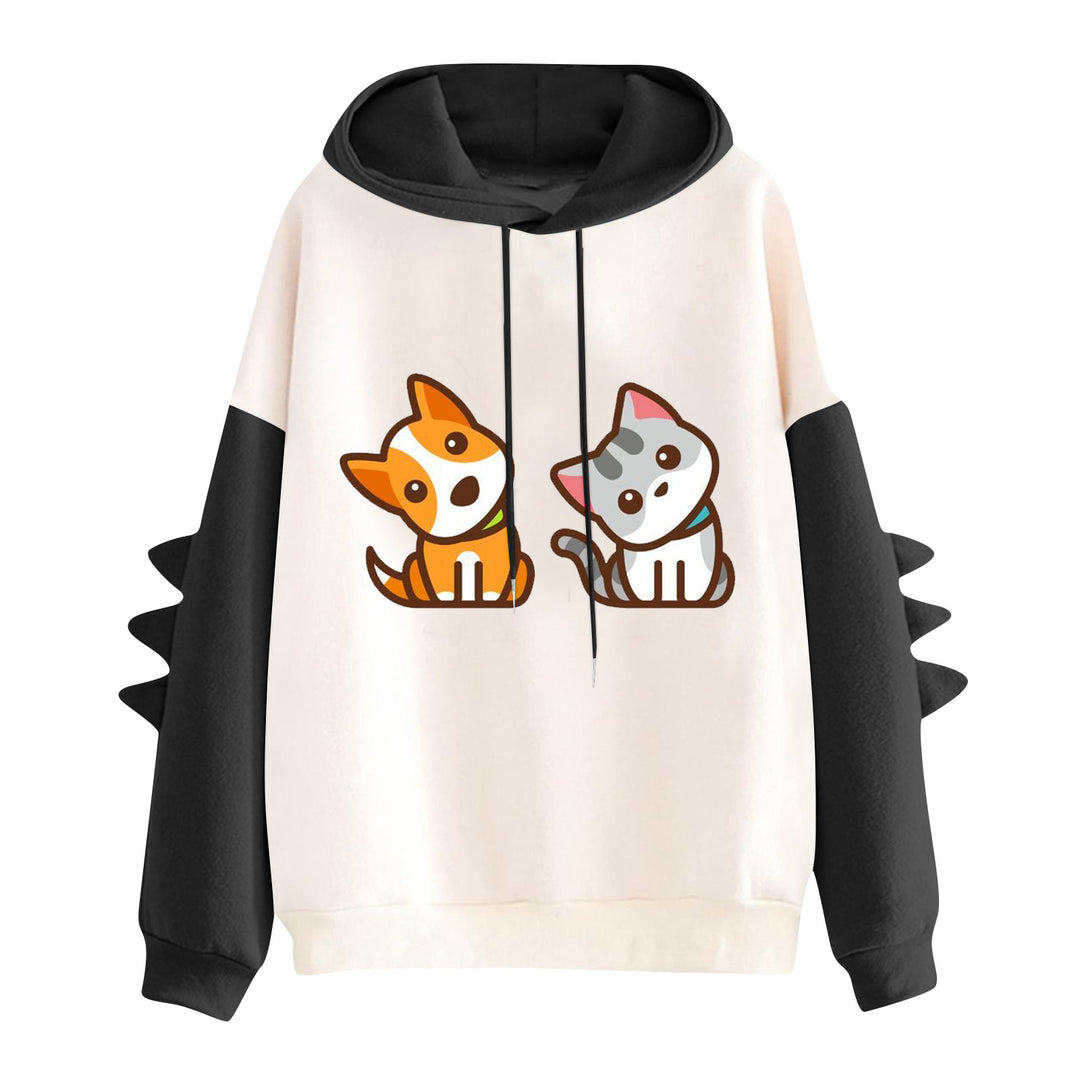 Damen nan Kapuzenpullover mit niedlichem Hunde‑und‑Katzen‑Print und 3D-Stacheln an den Ärmeln EB