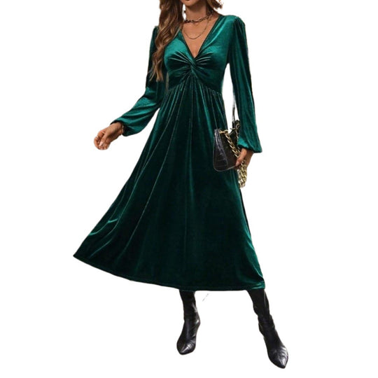 Damen Midikleid aus Samt mit gedrehtem Bustier und schwingendem Tellerrock Eichborn Berlin