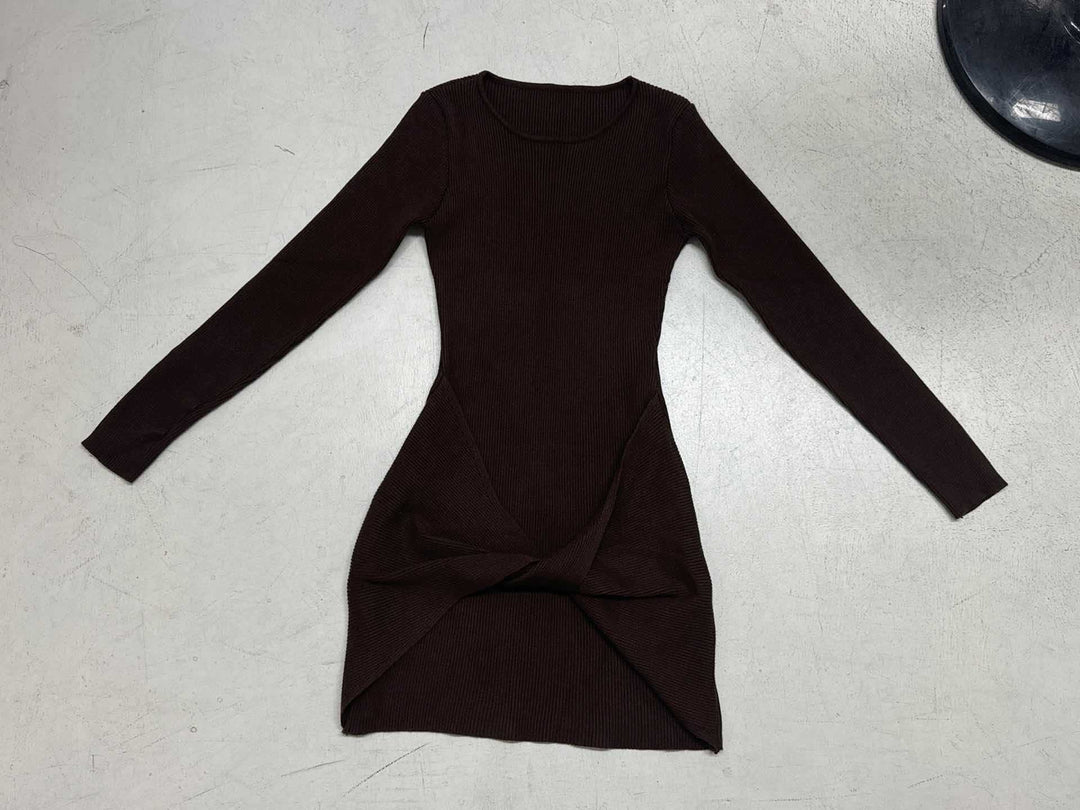 Damen nan geripptes Minikleid mit Wickel-Twist und figurbetonter Silhouette EB