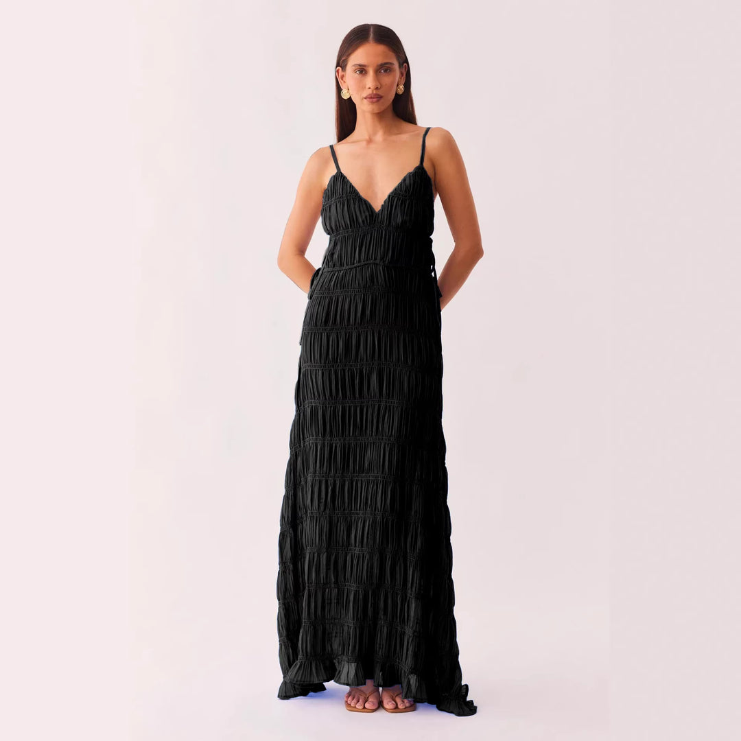 Damen Maxikleid mit raffiniertem Rüschendesign und tiefem V-Ausschnitt EB