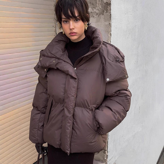 Damen Oversized Daunenjacke mit modischem Stehkragen EB