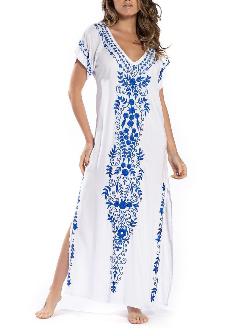 Damen Lange Strandrobe mit kunstvollen Stickdetails EB