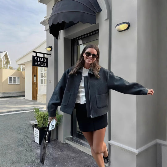 Damen lässige Oversize-Jacke mit praktischen aufgesetzten Taschen EB