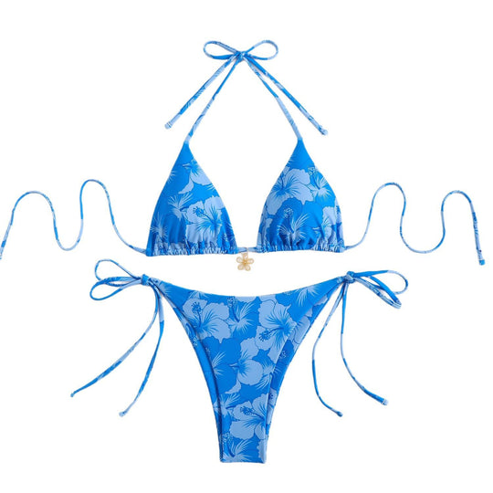 Damen Triangel-Bikini-Set mit floralem Design und verspielten Bindebändern EB