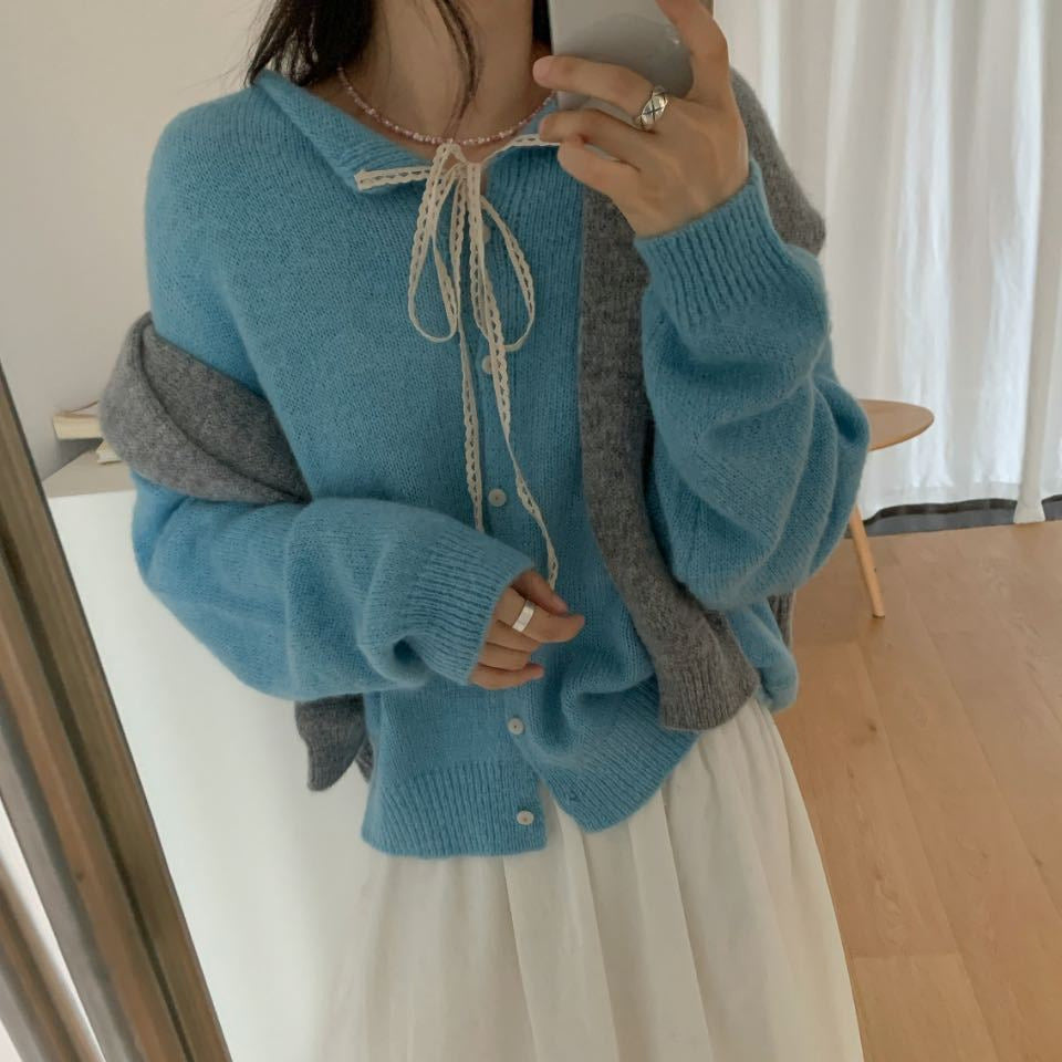 Damen lässiger Strickcardigan mit Kordelzug und feiner Struktur EB