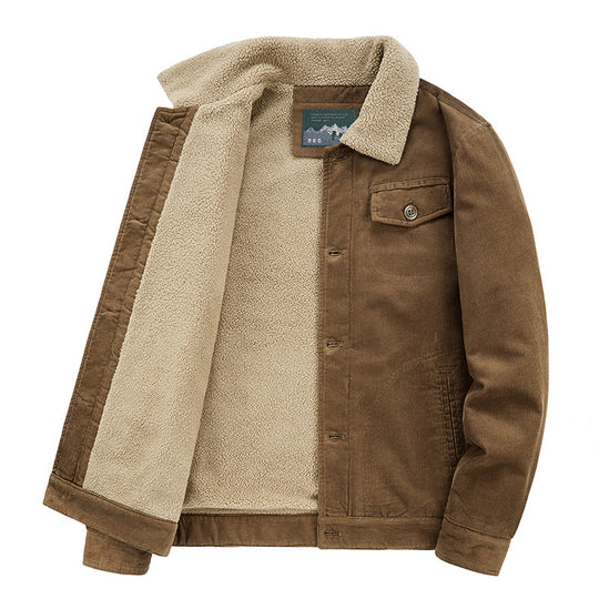Herren Cord‑Blouson mit durchgehendem Sherpa‑Innenfutter und Umlegekragen EB