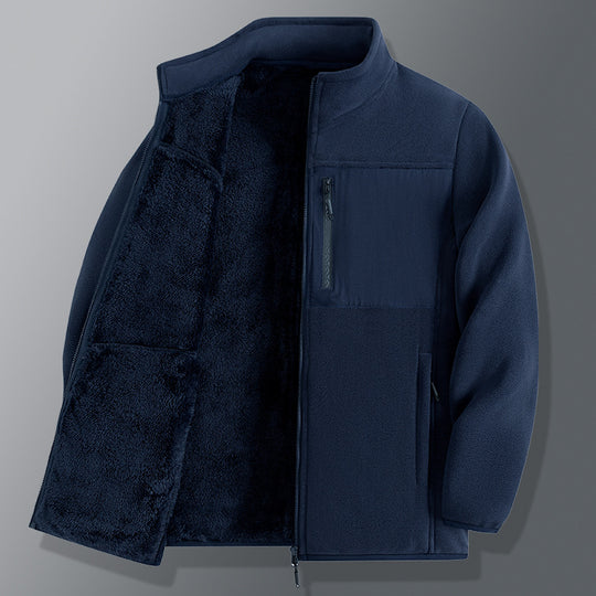 Herren funktionale Thermo-Fleecejacke mit weichem Teddyinnenfutter, Brustreißverschlusstasche und Zweiwege-Reißverschluss EB