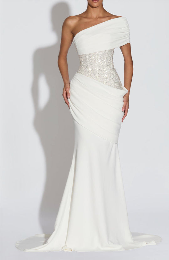 Damen Elegantes und figurbetontes Abendkleid mit asymmetrischem Ausschnitt EB