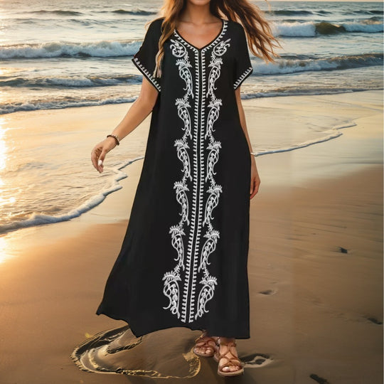 Damen eleganter Strandüberwurf mit filigranem Stickereidesign EB