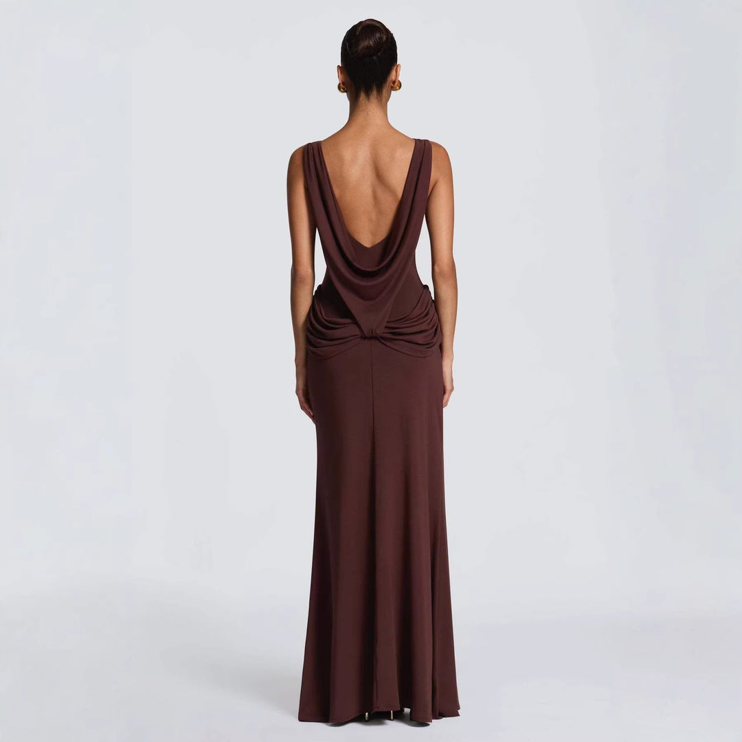Damen Elegantes Maxikleid mit raffinierter Drapierung und hoch schlitzendem Design EB
