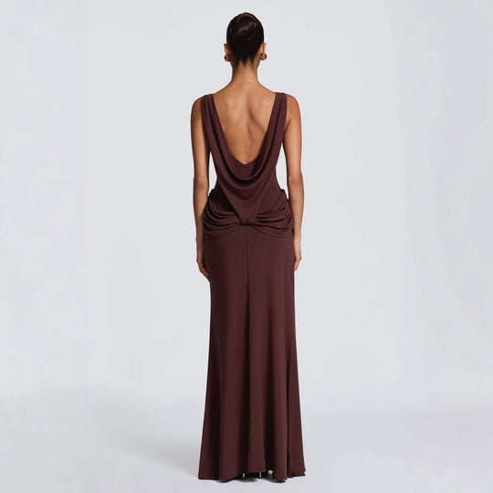 Damen Elegantes Maxikleid mit raffinierter Drapierung und hoch schlitzendem Design EB