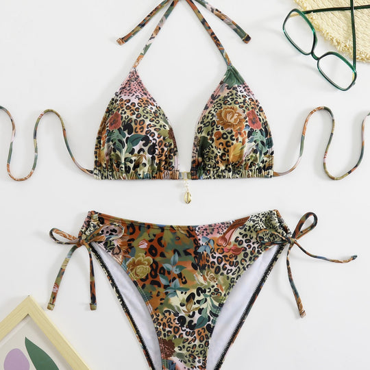 Damen Triangel-Bikini mit floralem und animalischem Design EB