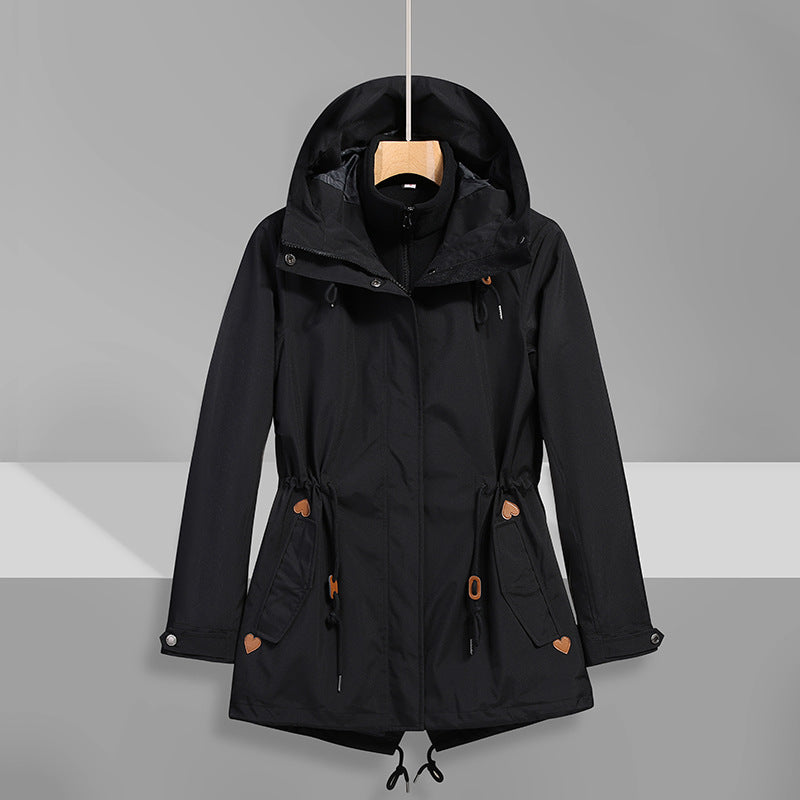 Damen wasserfeste Übergangsjacke mit verstellbarem Kapuzensystem und praktischen Taschen EB
