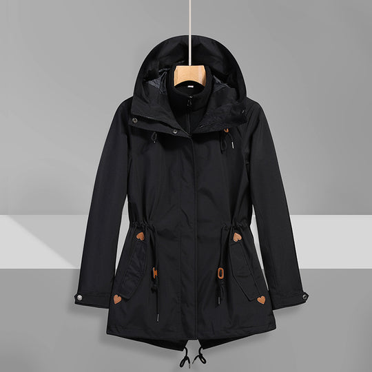 Damen wasserfeste Übergangsjacke mit verstellbarem Kapuzensystem und praktischen Taschen EB