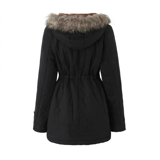 Damen taillierter Parka mit Teddyfutter, Kunstfellkapuze und Multifunktions-Taschen EB