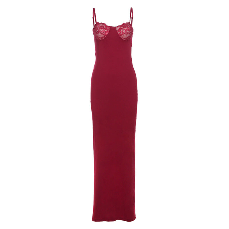 Damen Elegantes Maxikleid mit Spitzenoberteil und figurbetontem Schnitt EB