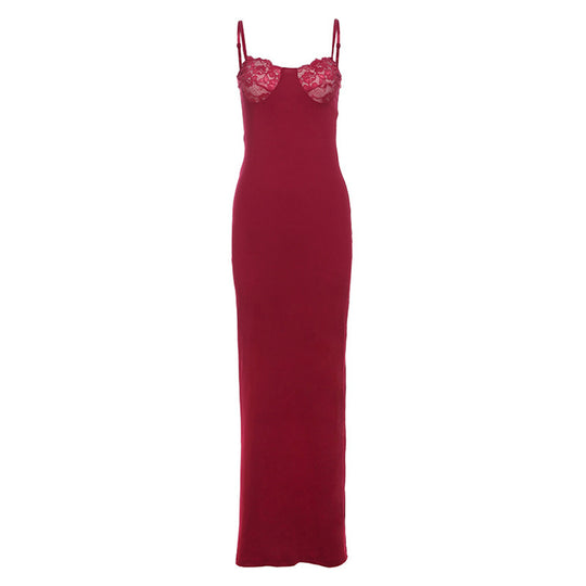 Damen Elegantes Maxikleid mit Spitzenoberteil und figurbetontem Schnitt EB