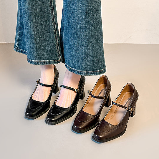 Damen elegante Mary Jane Pumps mit stabiler Blockabsatz EB