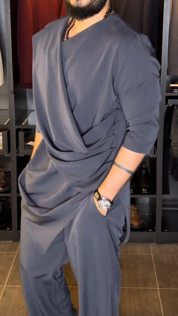 Herren Asymmetrisches Tunika-Shirt mit drapiertem Design EB