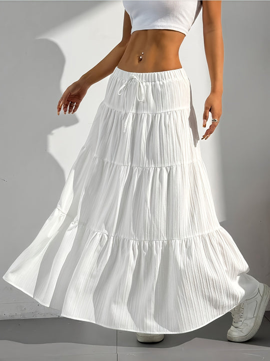 Damen Maxi-Rock mit lässigem Volant-Design und elastischem Bund EB