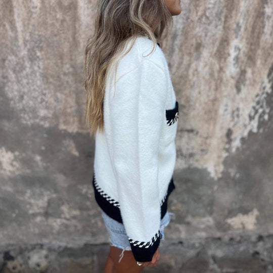 Damen Kuschelige Jacke mit eleganten Kontrastdetails EB