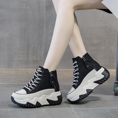 Damen hohe Sneaker mit modischem Reißverschluss und sportlicher Sohle EB