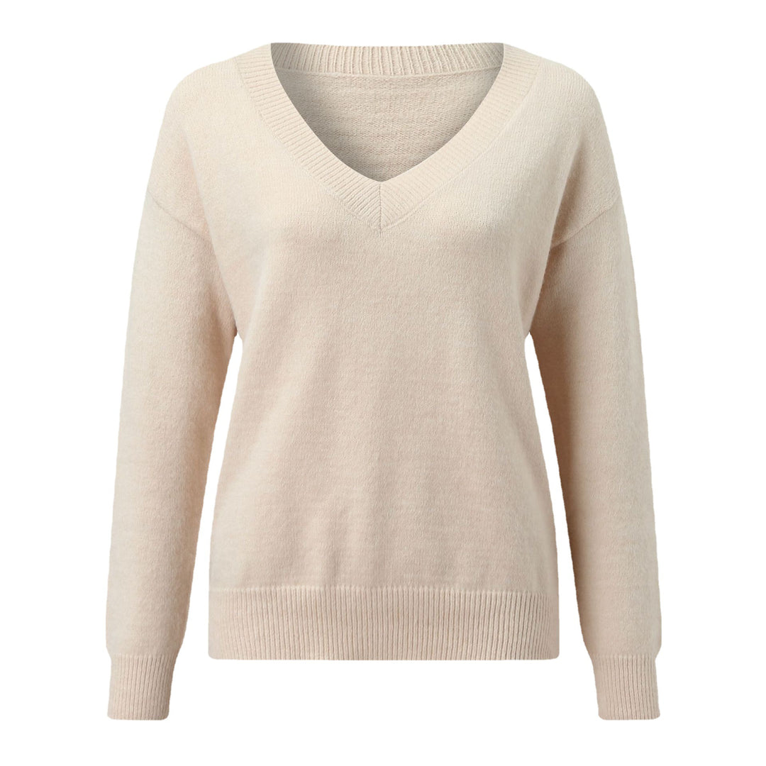 Damen eleganter V-Ausschnitt Pullover aus weichem Material mit überschnittenen Schultern EB