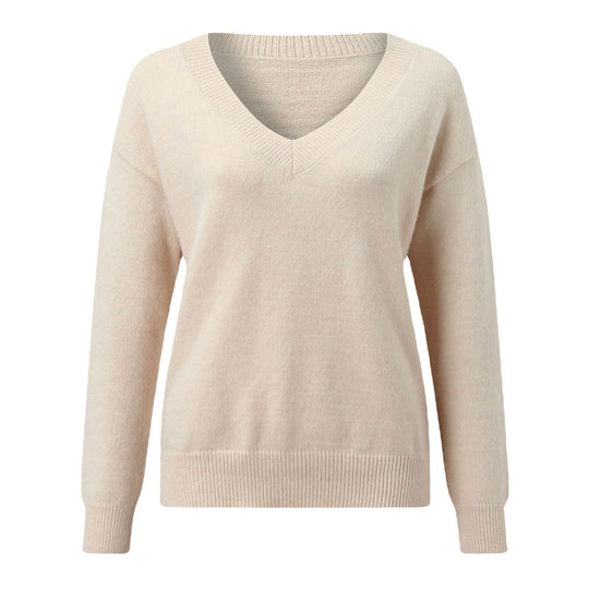 Damen eleganter V-Ausschnitt Pullover aus weichem Material mit überschnittenen Schultern EB