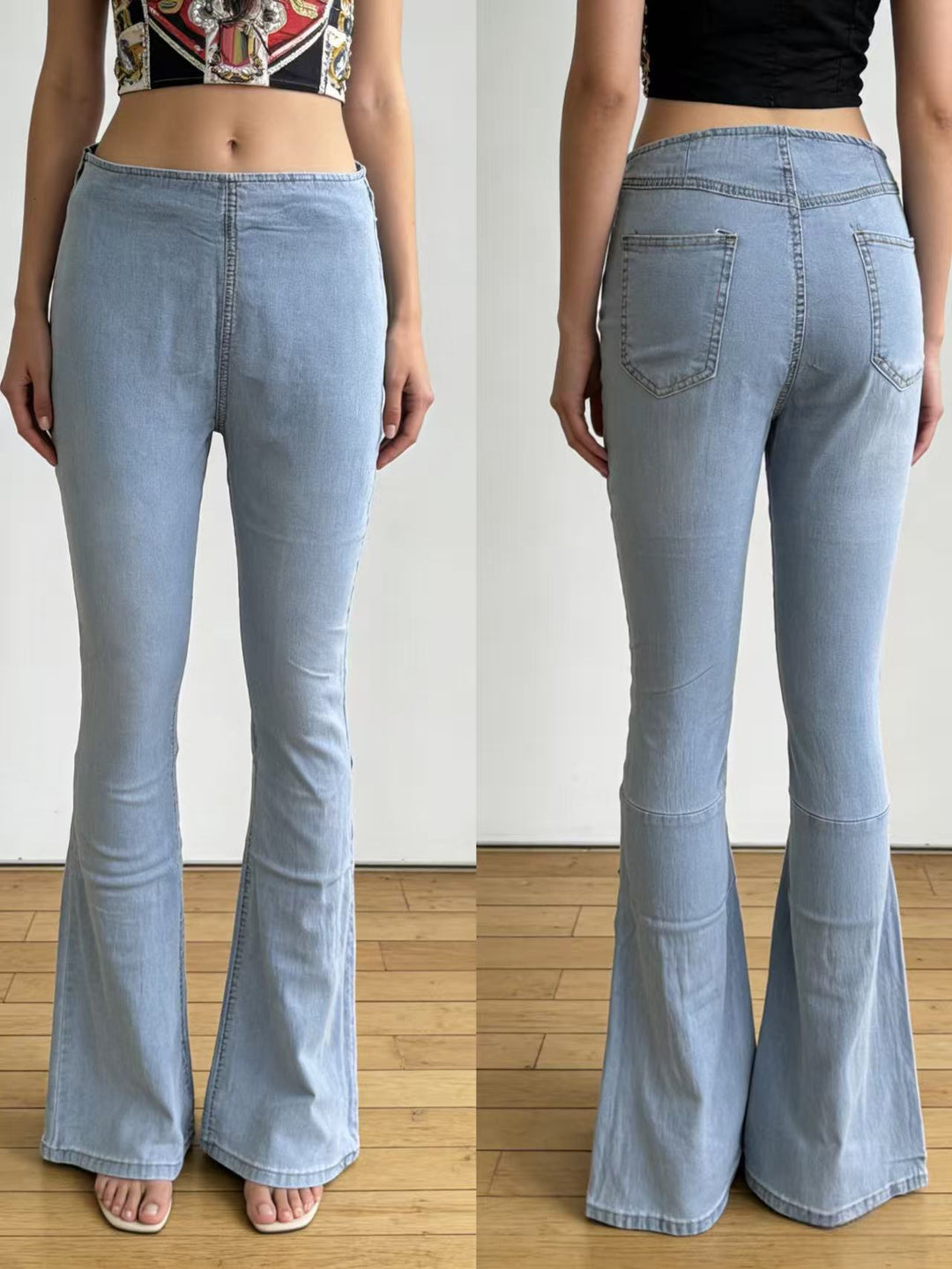 Damen modische Flared Jeanshose mit hohem Bund und komfortablem Schnitt EB