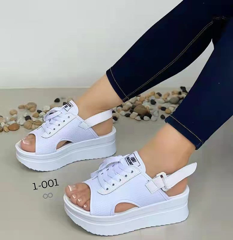 Damen Plateausandalen mit verstellbarem Riemendesign und luftiger Strickoberfläche EB